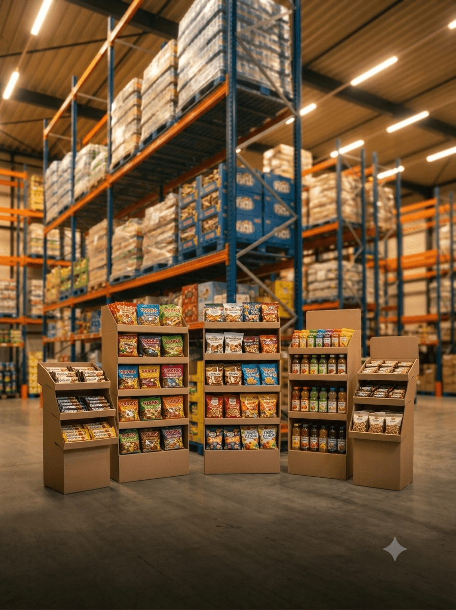 Assortiment displays voor schap en verkoopvloer